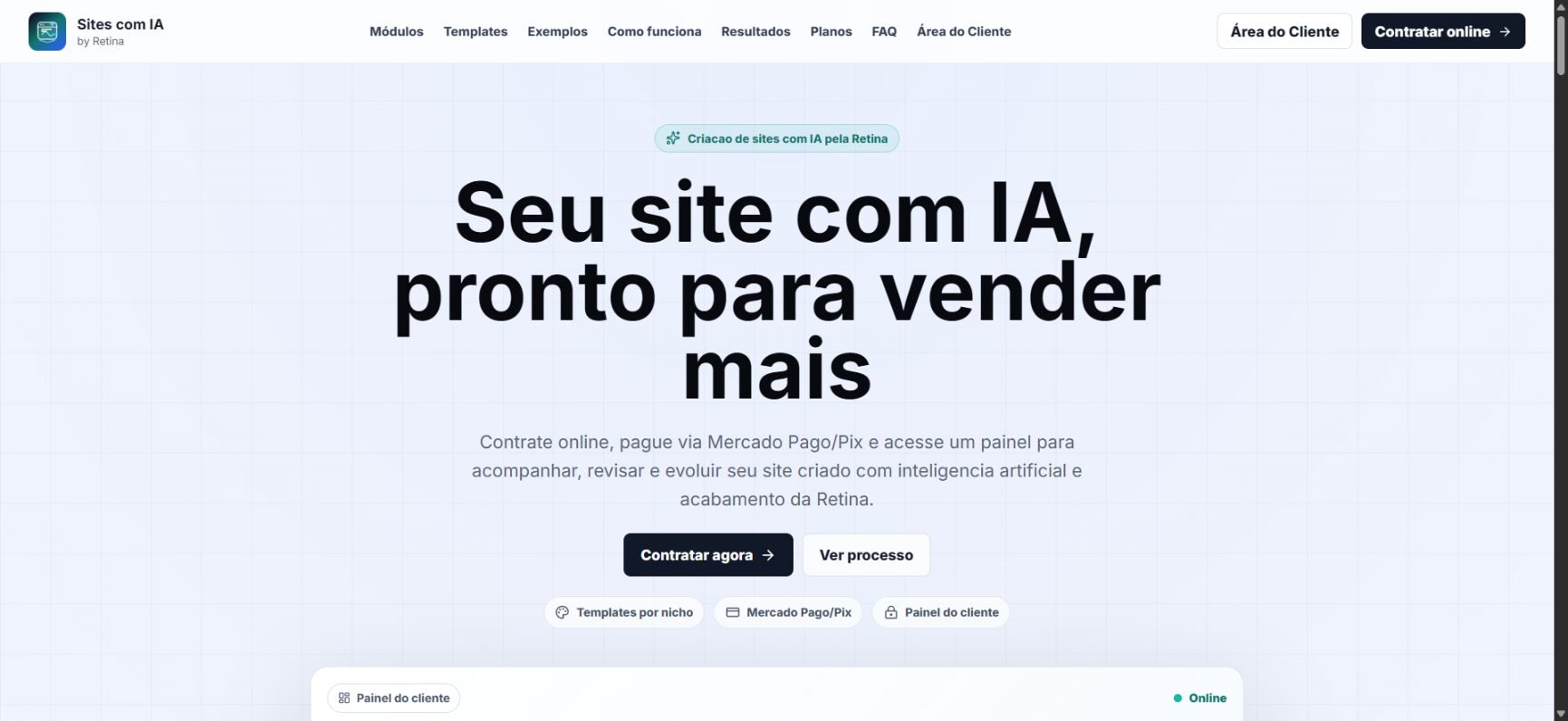 Prévia da plataforma Sites com IA